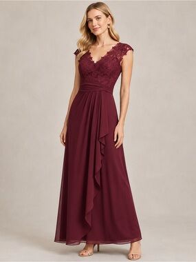 POMUYOO Lace Chiffon Corset Bridesmaid Formal Maxi Dress Size 14
